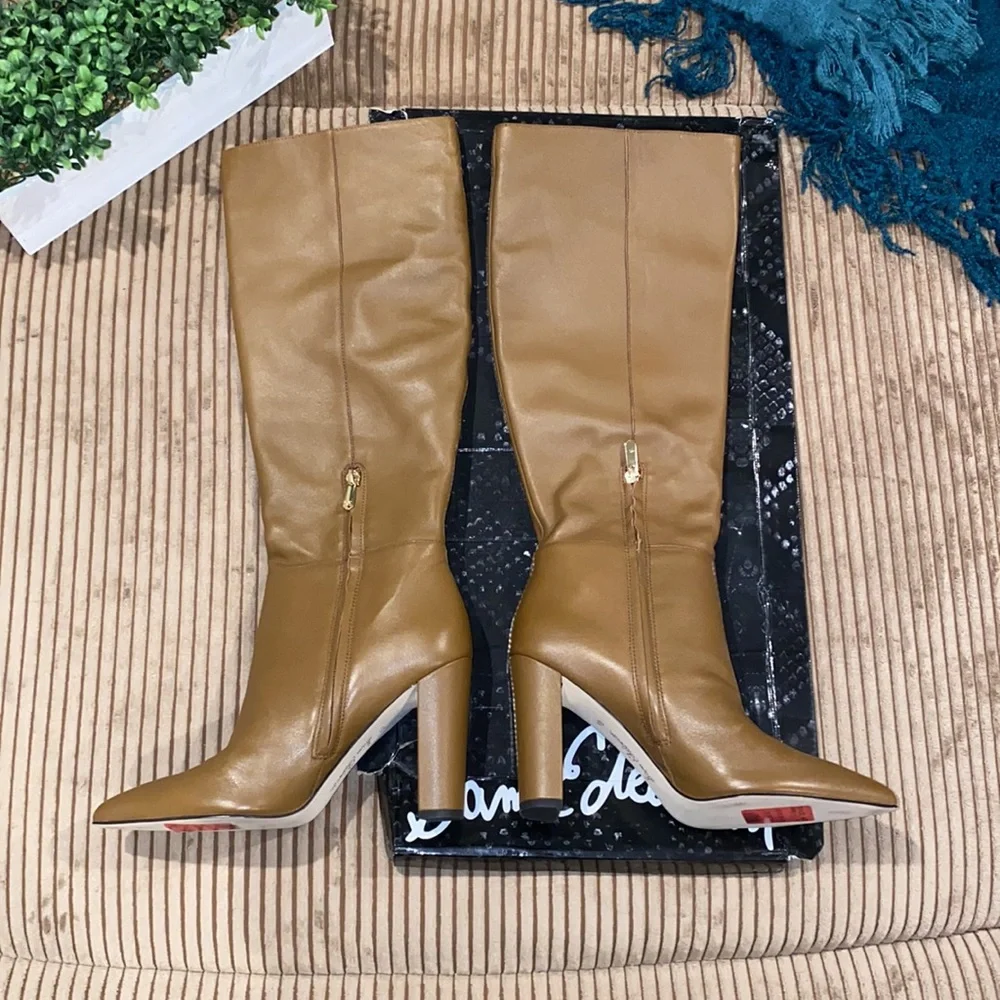 SAM EDELMAN RAAKEL CHOCOLATE LEATHER TALL BOOTS 8.5M BRAND NEW. no box - Picture 8 of 13